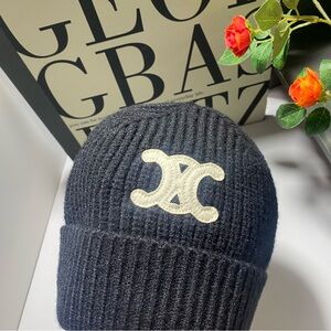 Celine Dark Knit Hat with Light Logo